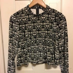 Zara Woman BlackVelvet Floral Long Sleeve Crop Top